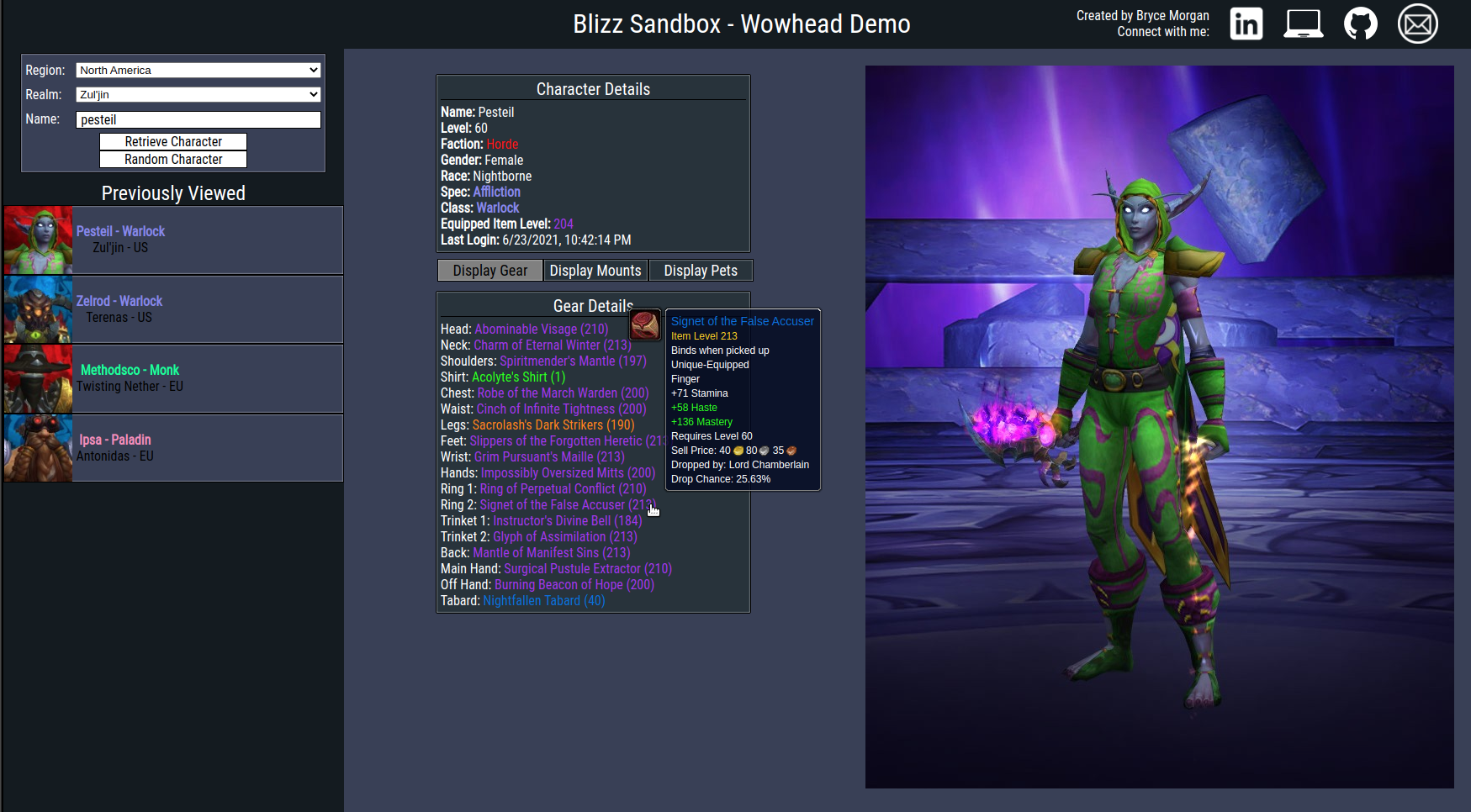 Blizzard API Sandbox Screenshot